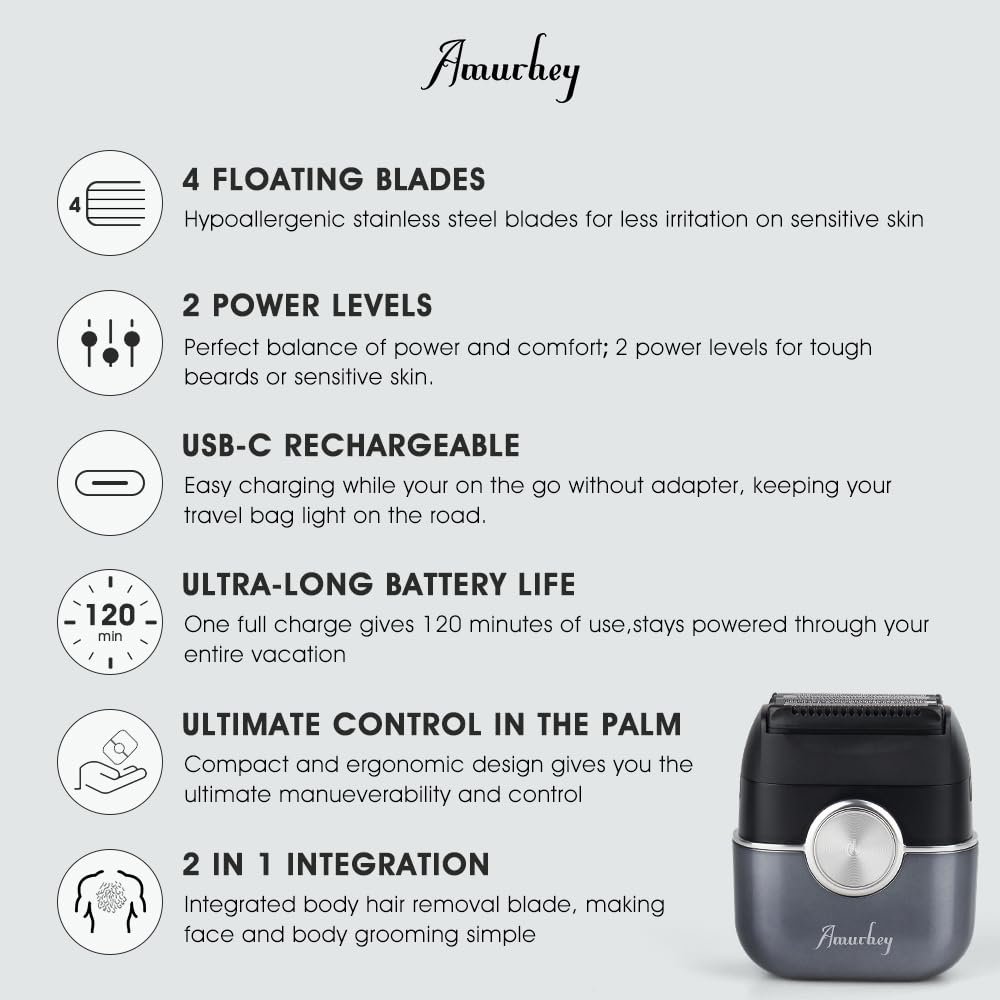 Електробритва Amurhey Mini чоловіча IPX7 Wet & Dry з дорожнім чохлом, фото №7 Електробритва Amurhey Mini чоловіча IPX7 Wet & Dry з дорожнім чохлом, фото №7