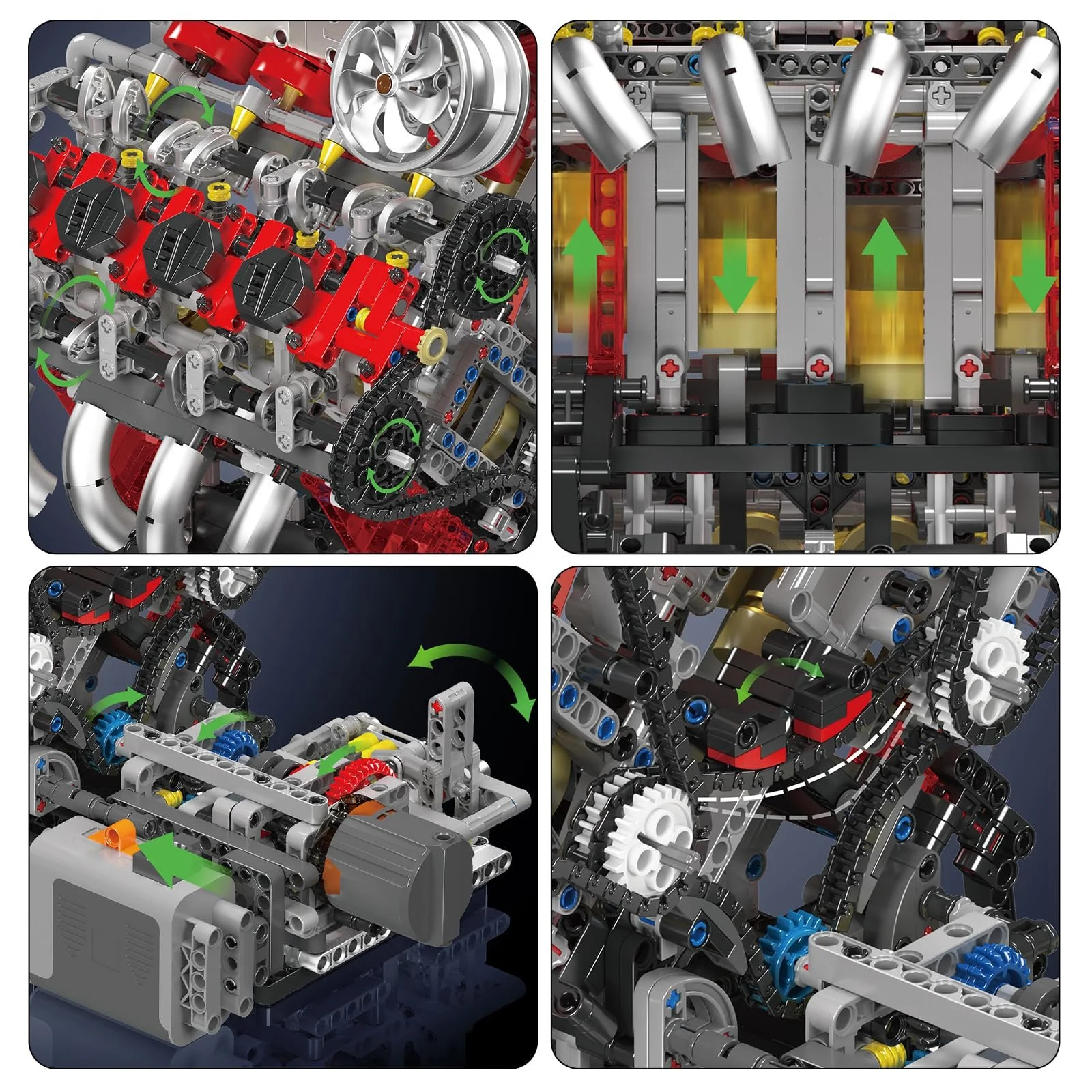 Конструктор Mould King Technic Большой (V8) Восьмицилиндровый рядный бензиновый блок двигателя, 2718 деталей, включает мотор и блок аккумуляторов V8, фото №4