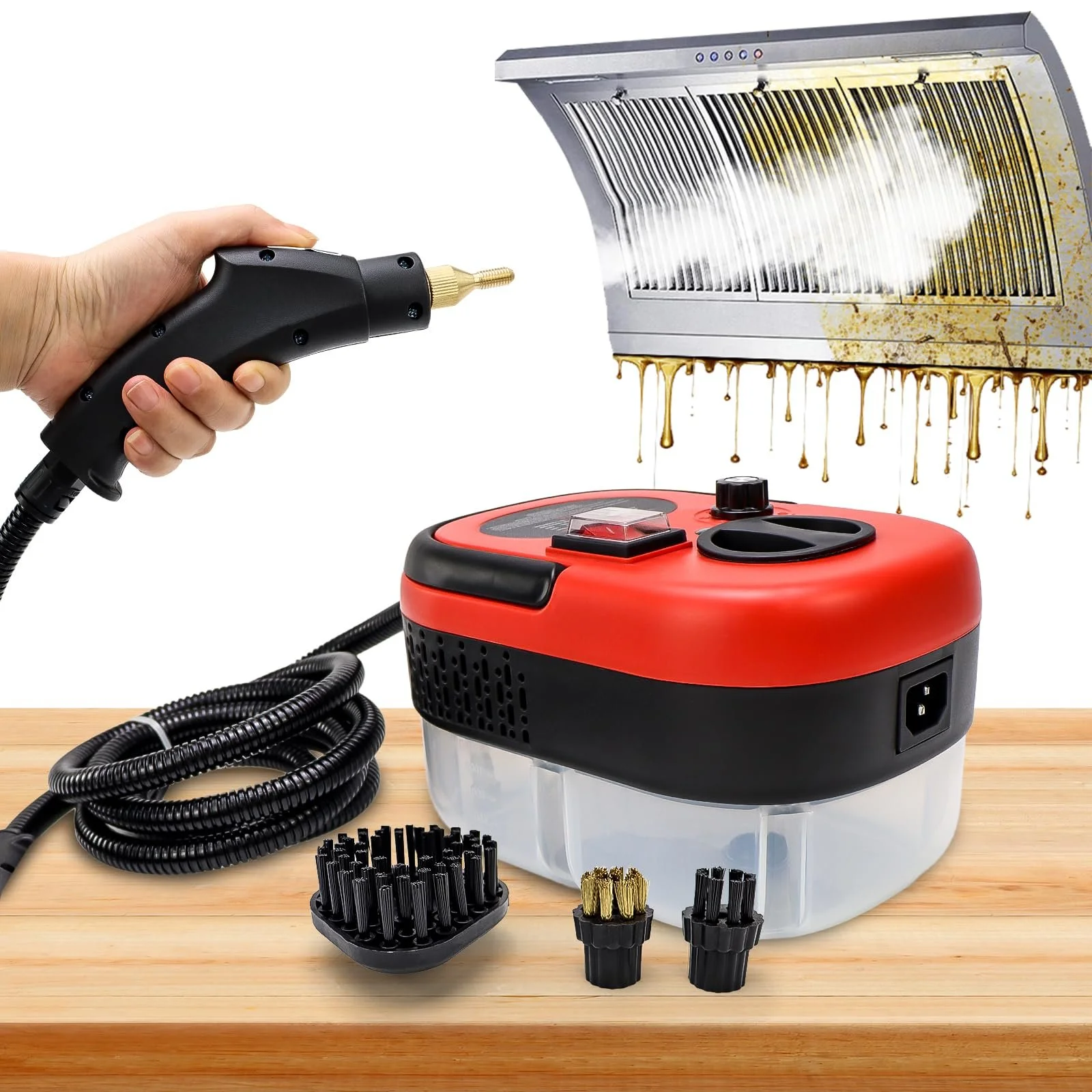 Ручний пароочисник 2500 Вт 1200 мл 3 бар 6 швидкостей Червоний, фото №2 Ручний пароочисник 2500 Вт 1200 мл 3 бар 6 швидкостей Червоний, фото №2