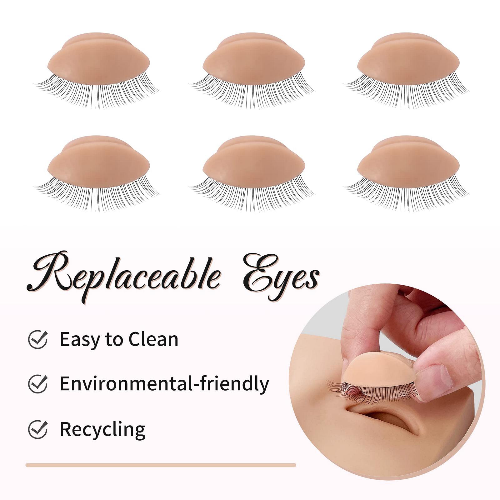 Голова манекен Beauty7 Eyelash Extension Practice Head силікон для практики макіяжу очі накладні вії подовження вій миються багаторазові 3 пари змінні очі, фото №4