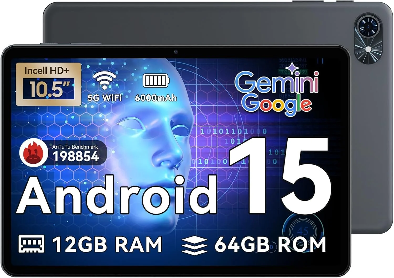 Планшет 10" TABWEE T80 (4+8)/64 ГБ 5G Android 15 6000 mAh Серый, фото №1