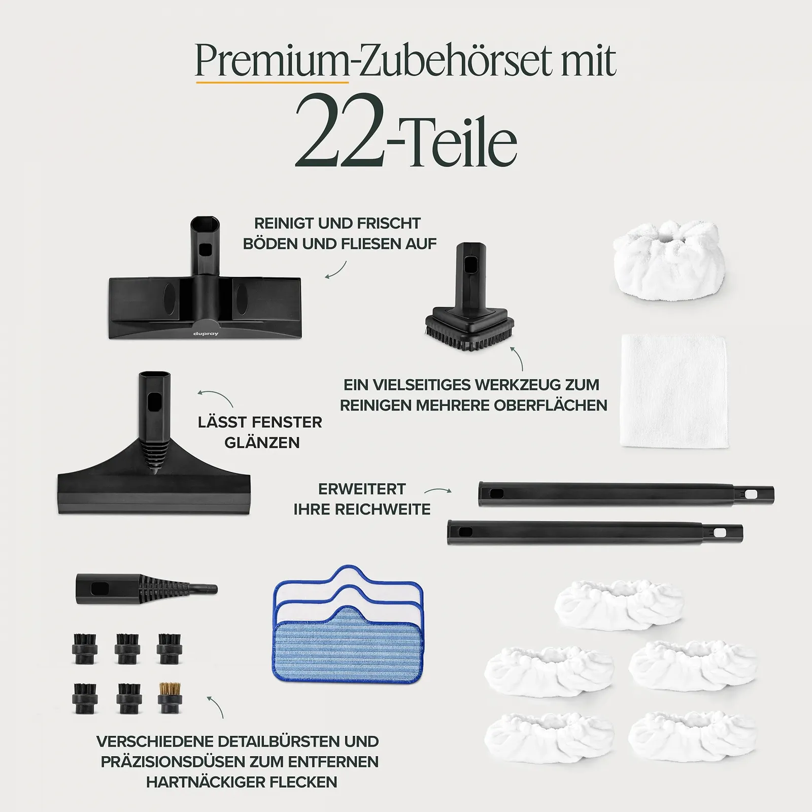 Пароочисник Dupray Neat Dry Steam Cleaner 135°C 22 аксесуари, фото №3