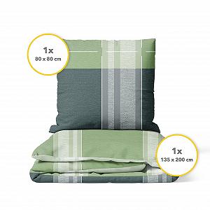 Комплект постільної білизни Träumschön Фланель, 2 предмети, 135 x 200 см + 80 x 80 см - М'яка зимова постільна білизна в клітинку, зелено-сіра - Дихаюча, тепла та приємна для шкіри - 100% бавовна synthetic.ua - Фото 1