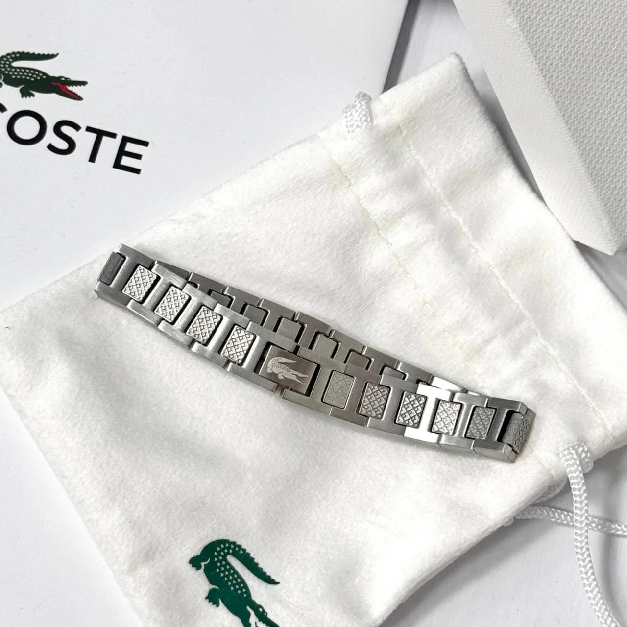 Браслет мужской Lacoste серебряного цвета стальной, фото №5