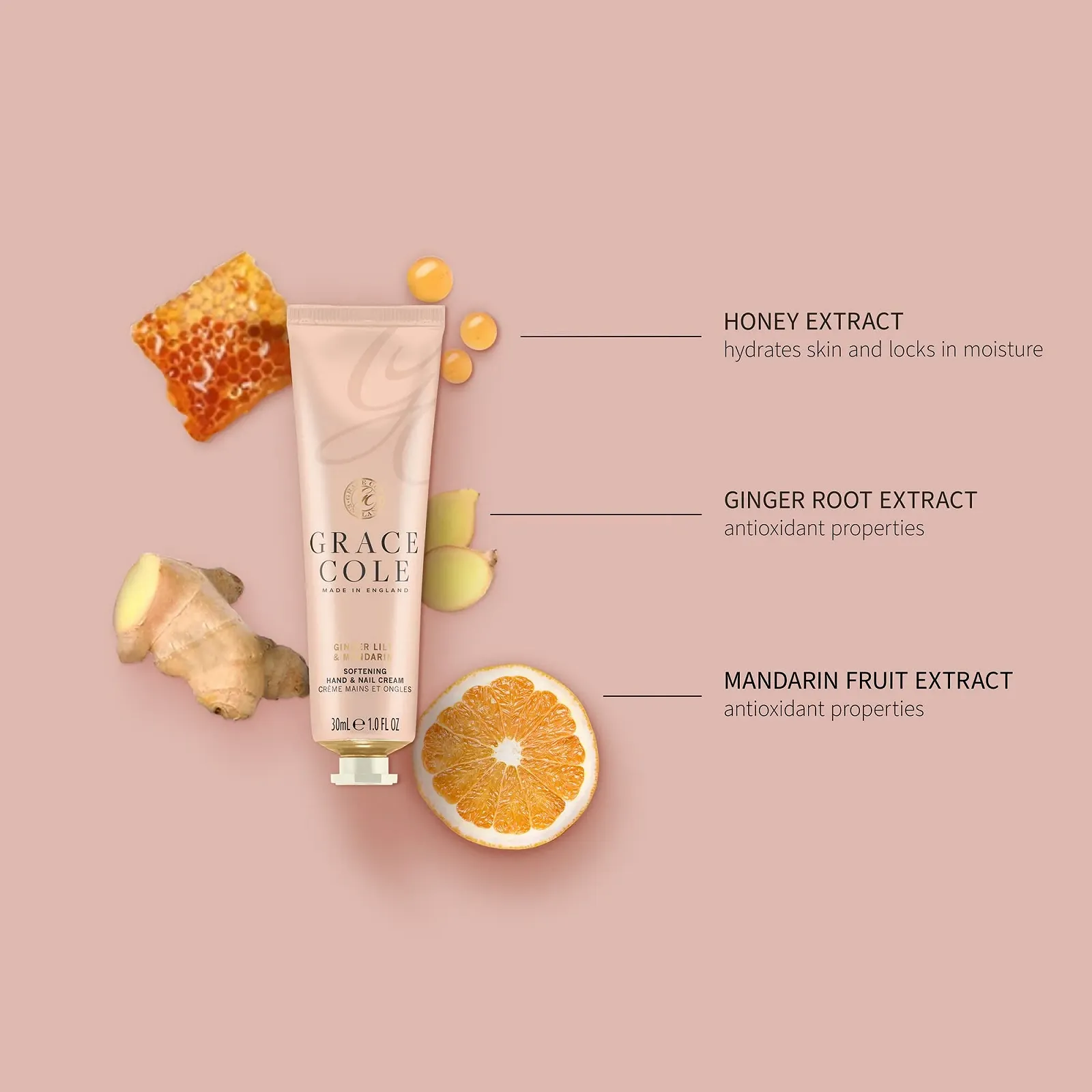 Крем для рук та нігтів Grace Cole Ginger Lily & Mandarin, дорожній розмір, 30 мл, фото №2