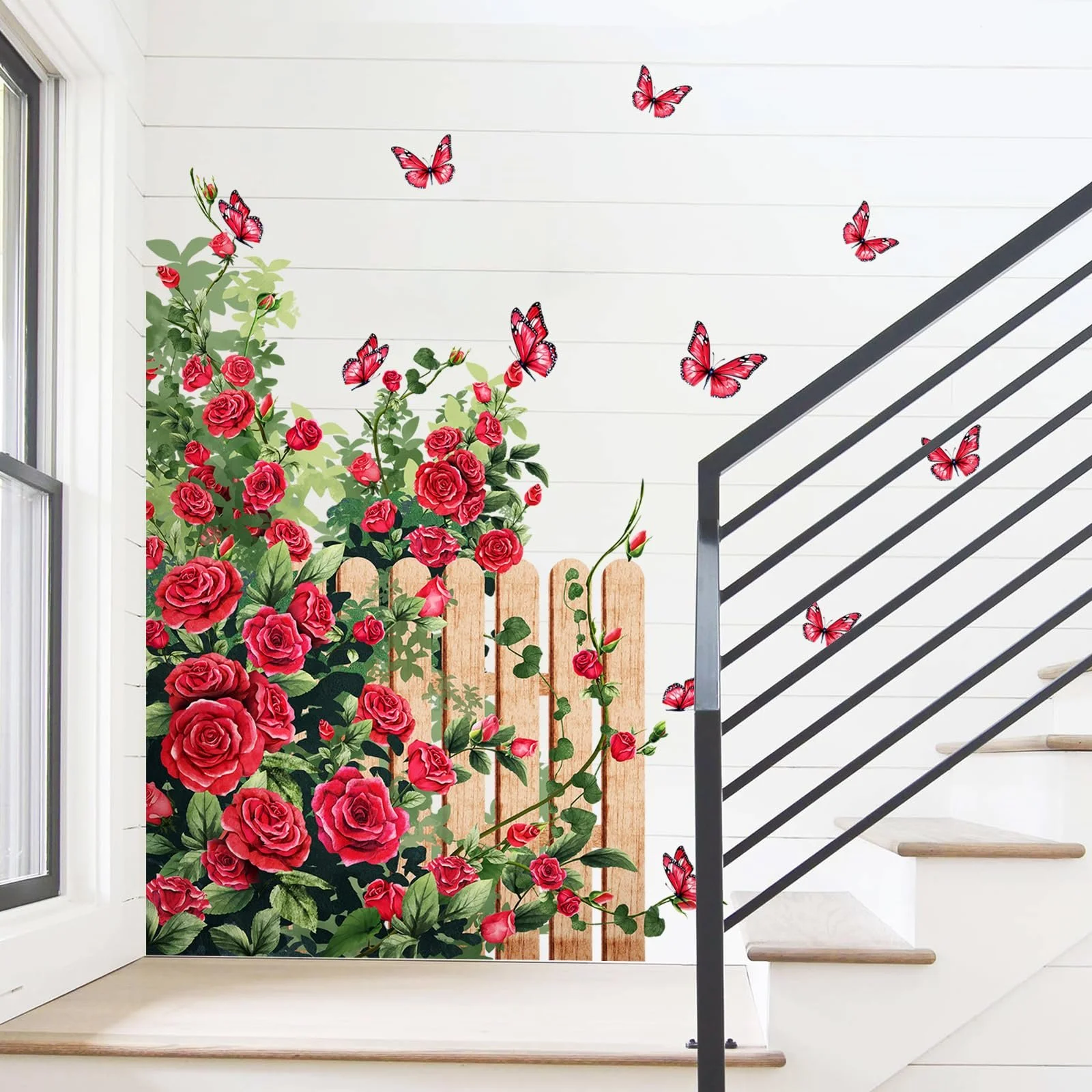 Наклейка на стіну Supzone Червона троянда Плетиста троянда біля огорожі Червона, фото №3