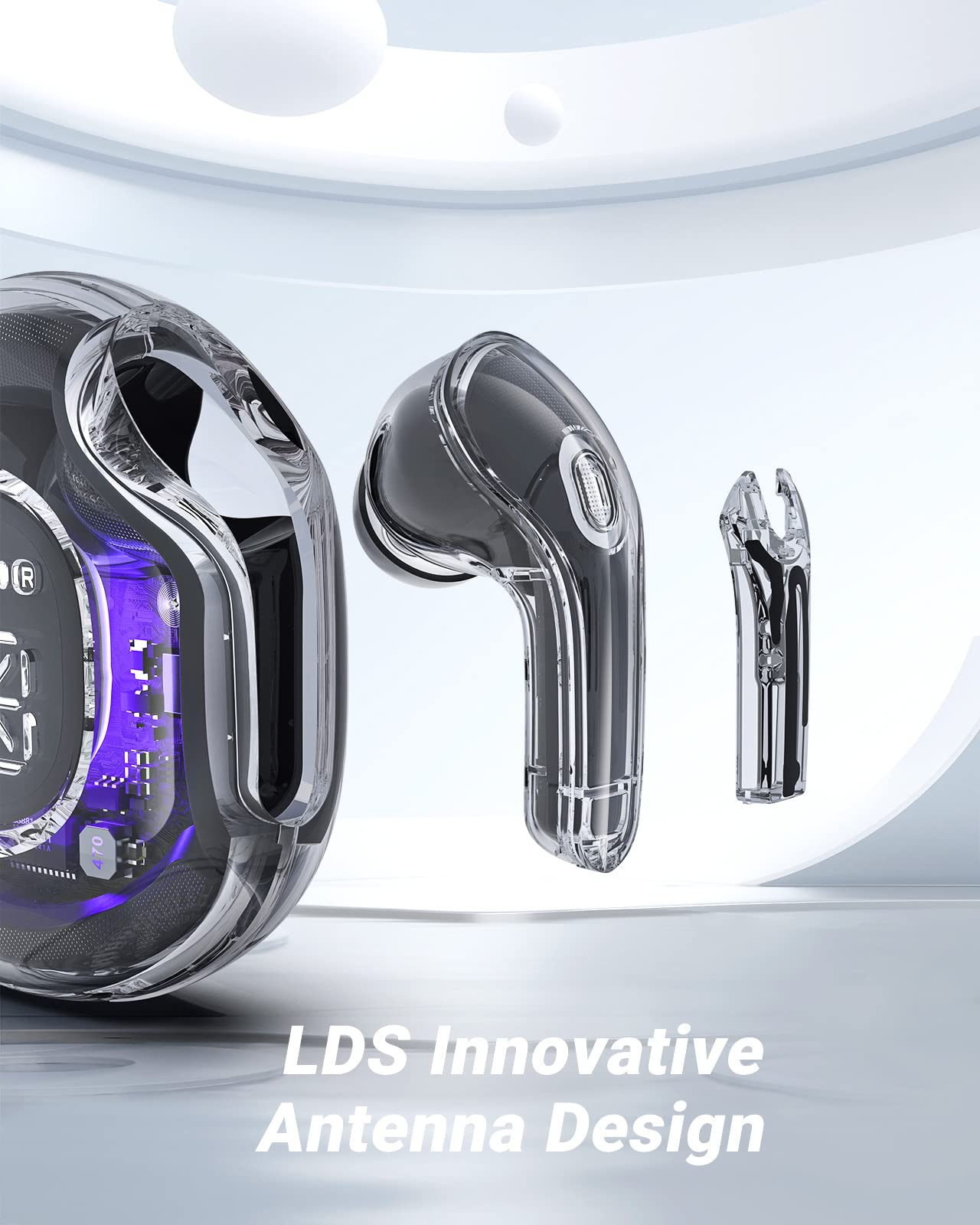 Навушники ACEFAST T8 Bluetooth 5.3 Вкальні з 4 мікрофонами 30 год Батарея Прозорий LED дисплей ENC Вушні вкладиші HiFi стерео Крутий чорний, фото №6