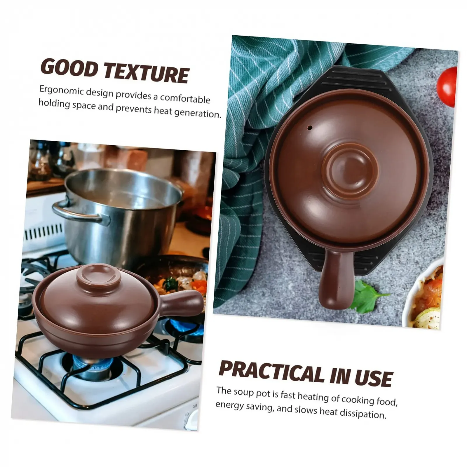 Кастрюля керамическая термостойкая с крышкой и ручками для супа и тушения, фото №4