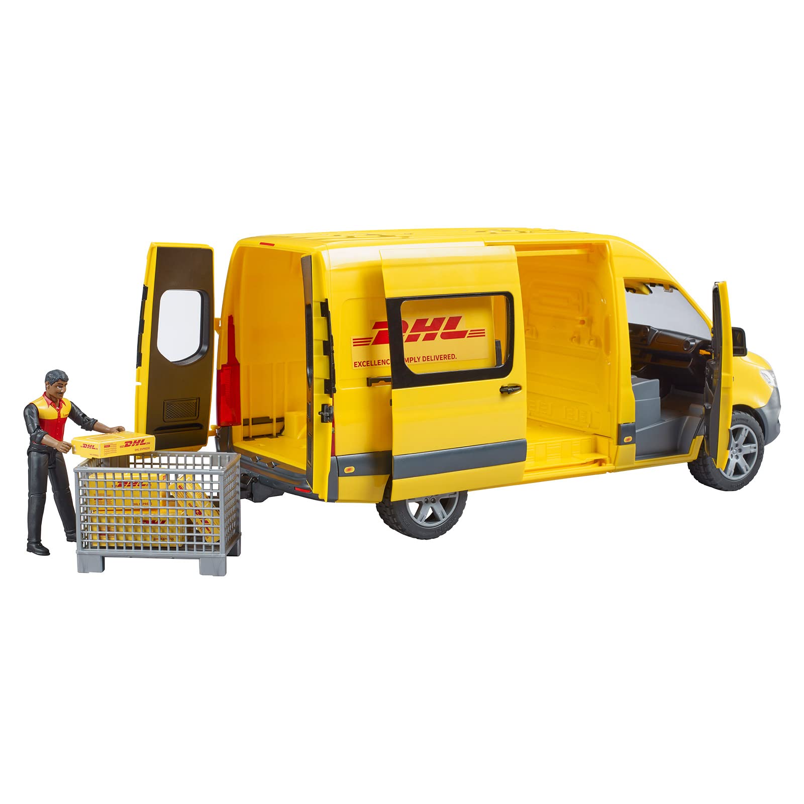 брод MB Sprinter DHL С водителем Включая сетку С пакетами 1:16 Транспортное средство для перевозки Shipping & Logistics Parcel Service Van, фото №6