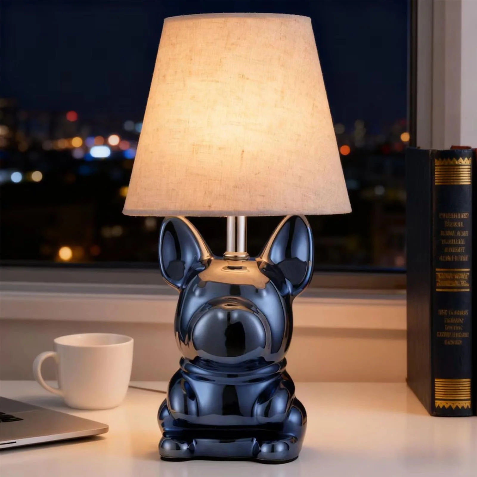 Настільна лампа Ceramic Puppy Linen Fabric Shade Pink, фото №6