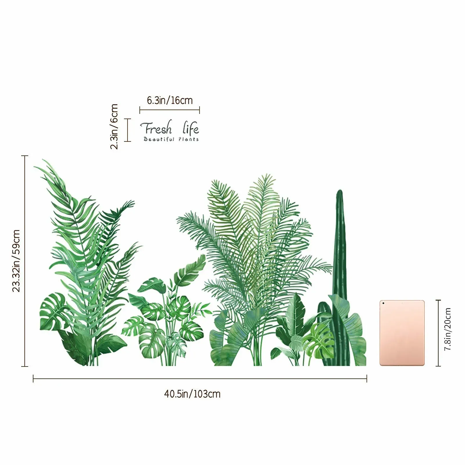 Наклейка на стіну TANOSAN Tropical Plants Green Plant Leaves Turtle Leaf Зелена, фото №2