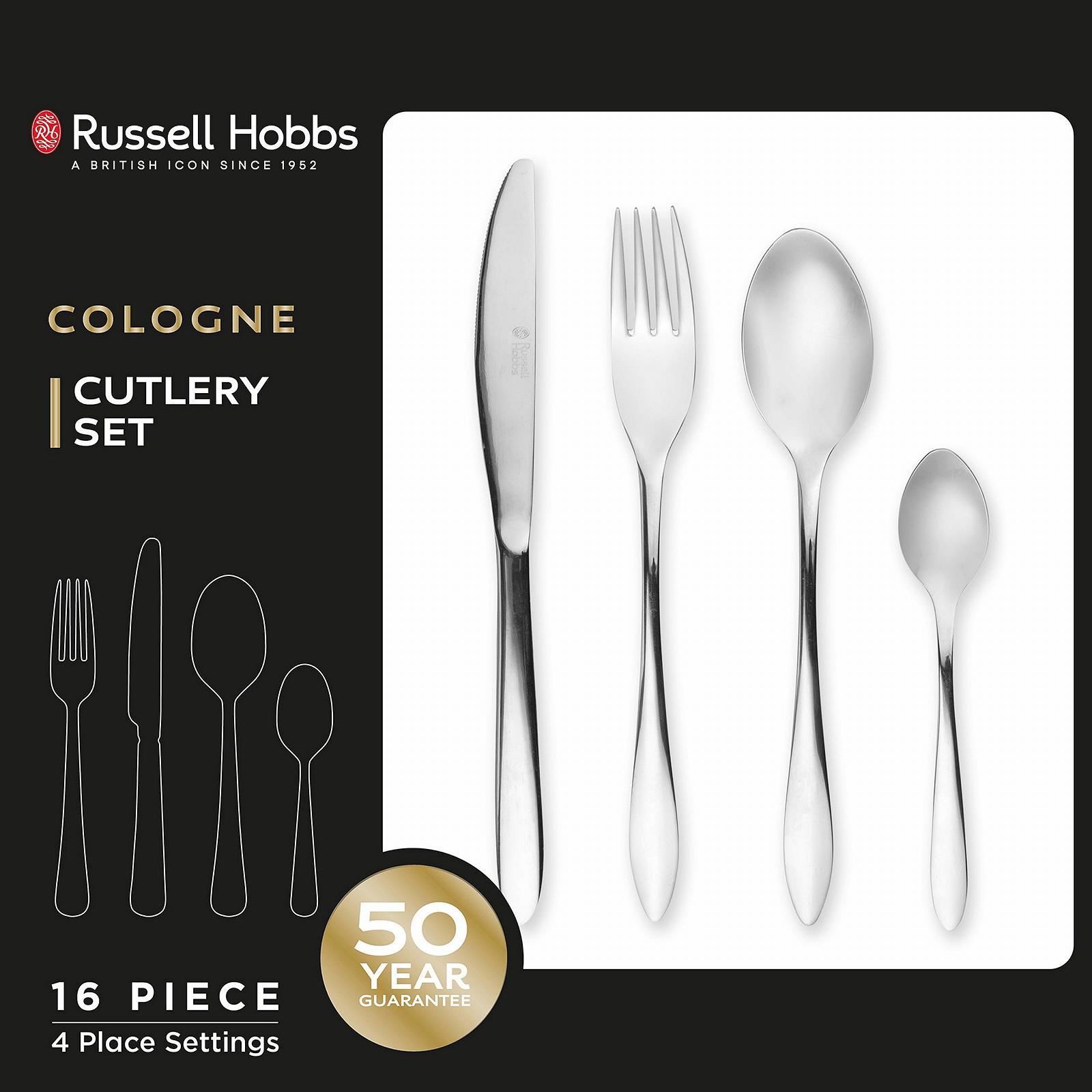 Набор столовых приборов Russell Hobbs Cologne на 4 персоны, 16 предметов (вилки, ножи, ложки), полированная нержавеющая сталь 18/10, фото №2 Набор столовых приборов Russell Hobbs Cologne на 4 персоны, 16 предметов (вилки, ножи, ложки), полированная нержавеющая сталь 18/10, фото №2