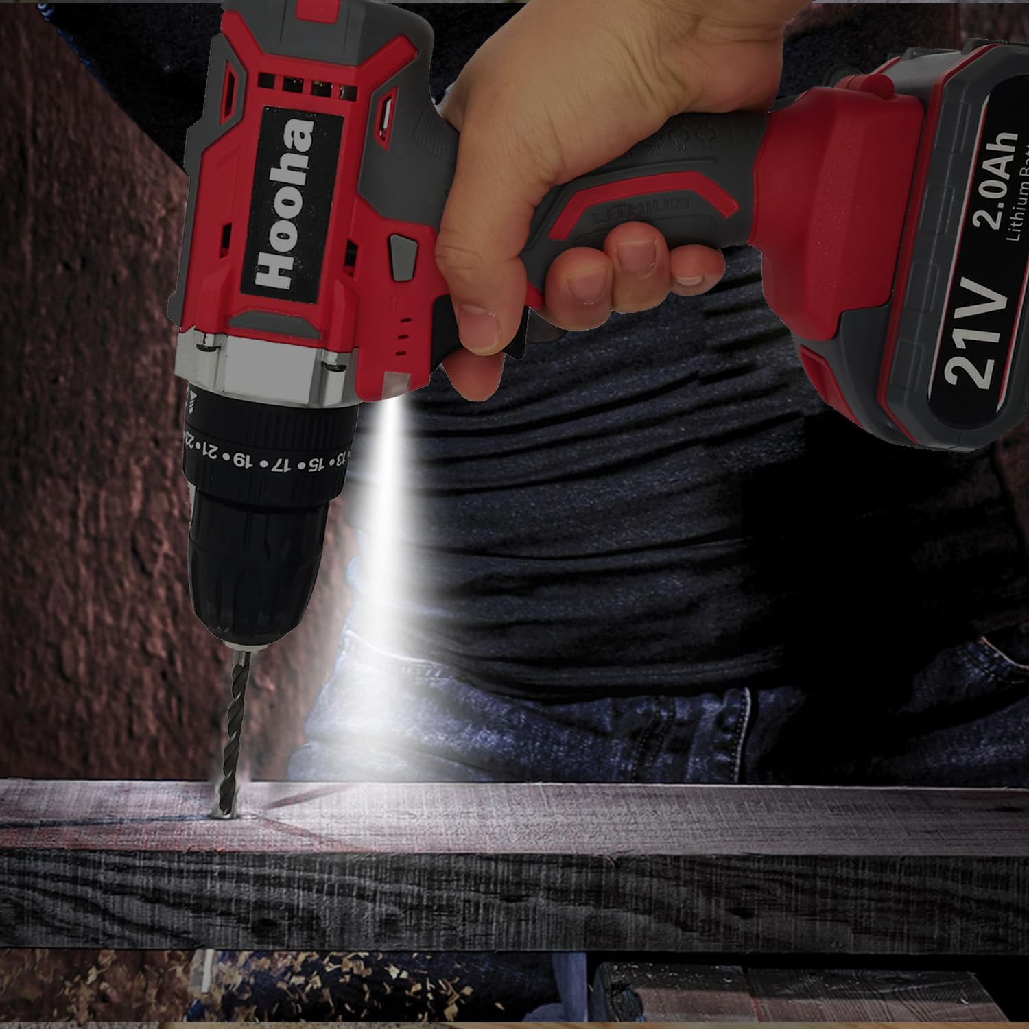 Шурупокрут Hooha 21 В/ 65 Нм/ 10 мм/ акумулятор 2 шт. 2.0 Ah/ LED/ комплект 30 шт., фото №5 Шурупокрут Hooha 21 В/ 65 Нм/ 10 мм/ акумулятор 2 шт. 2.0 Ah/ LED/ комплект 30 шт., фото №5