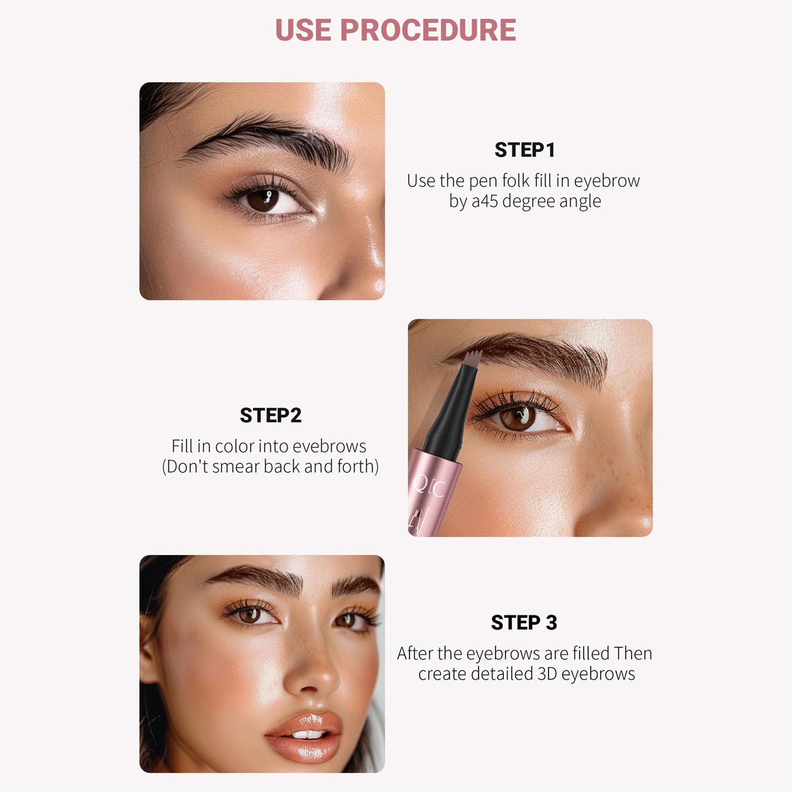 Карандаш для бровей Magic 3D Водостойкий 4-зубцовый аппликатор Curry Dark, фото №6