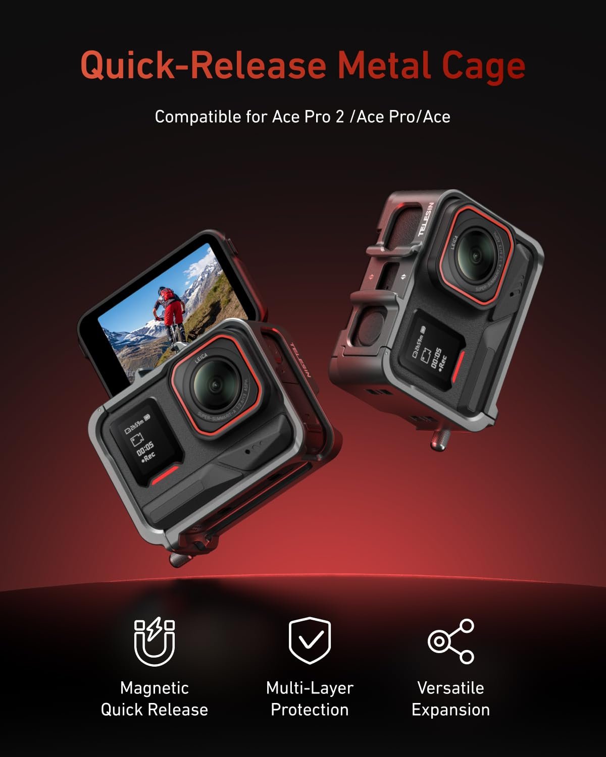 Захисний чохол TELESIN Insta 360 Ace Pro2/Ace Pro/Ace Magnesium Aluminum Alloy Case, фото №2