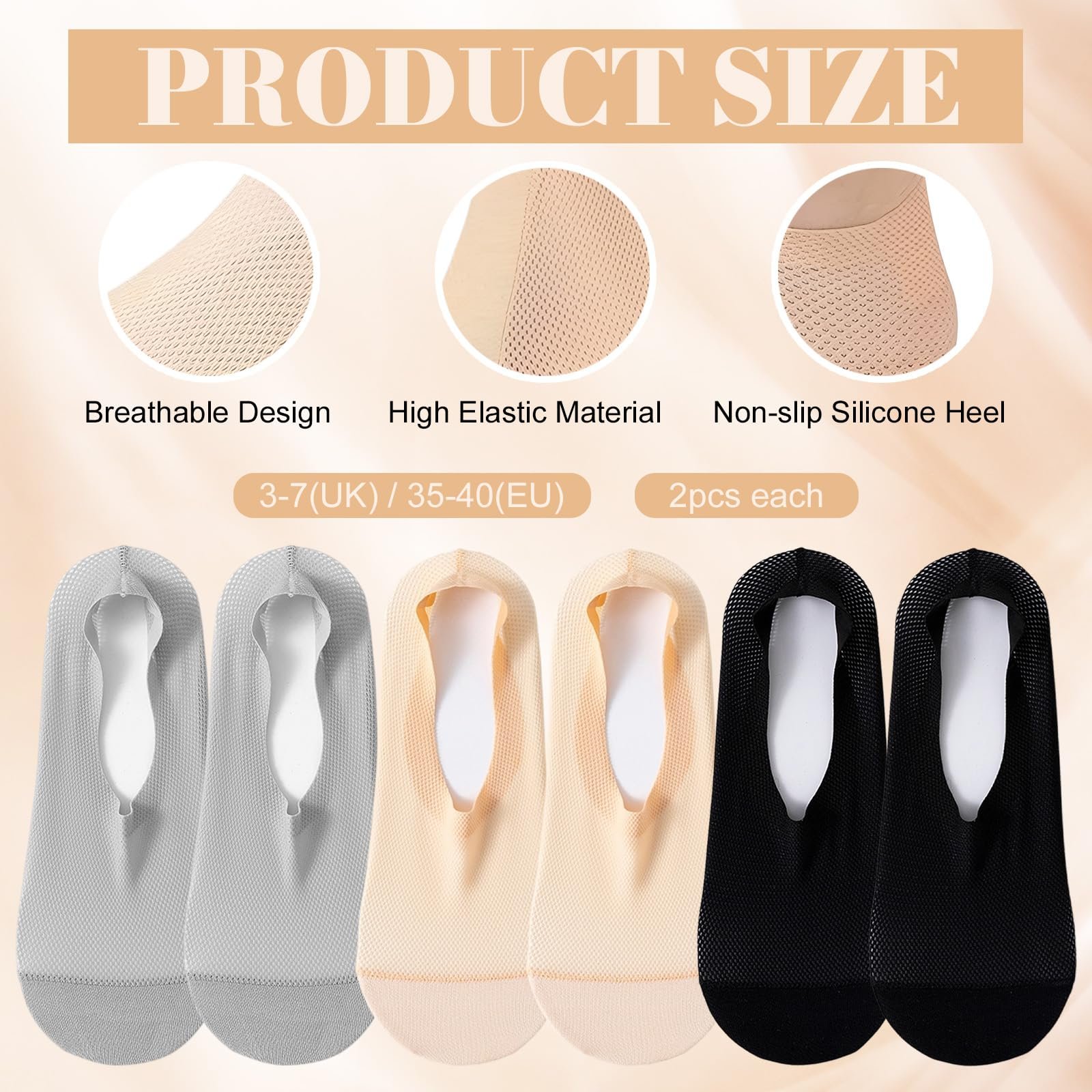 Женские носки-невидимки (6 пар), фото №2