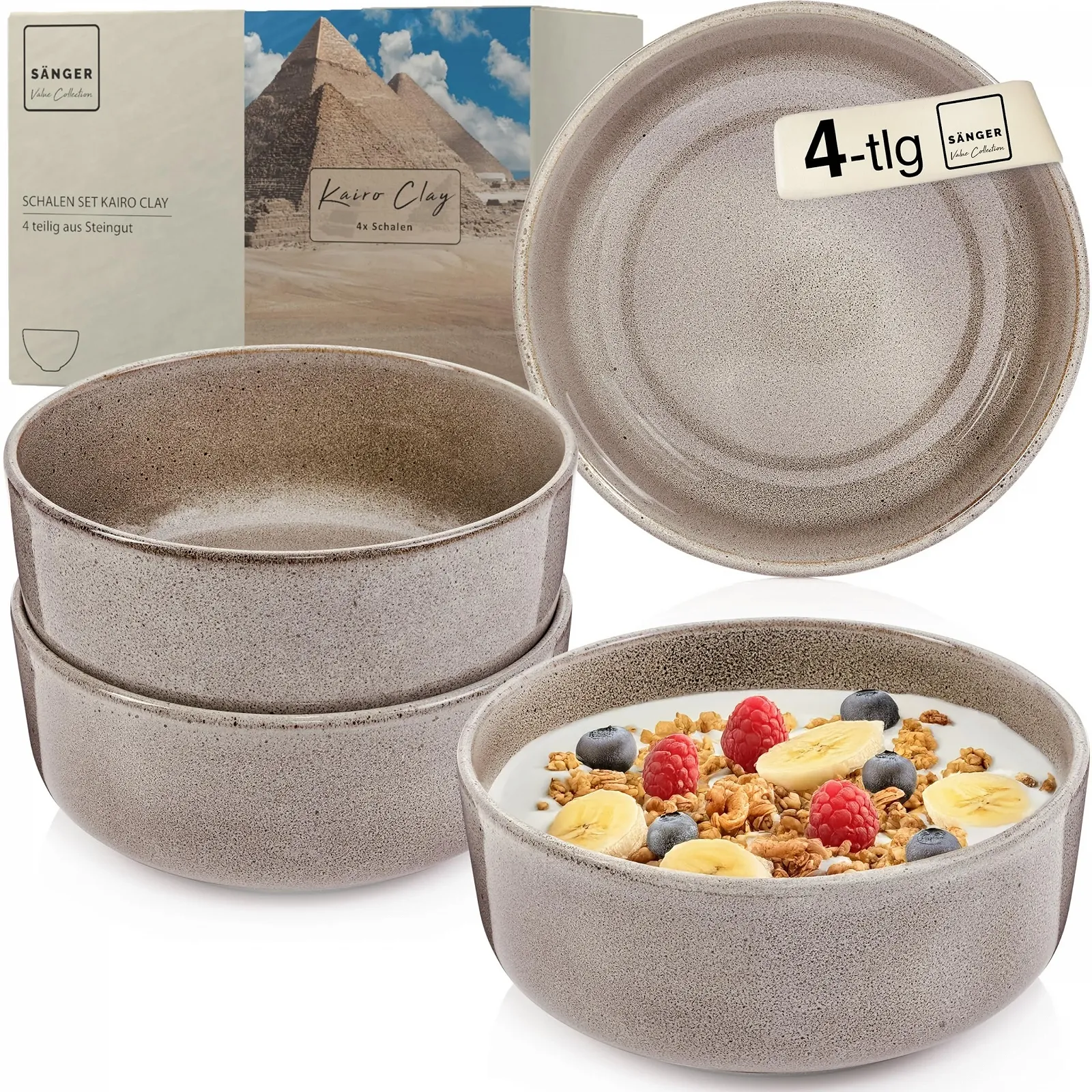 Миска Sanger Kairo Clay Stoneware Набор из 4 мисок для завтрака, 800 мл, фото №1