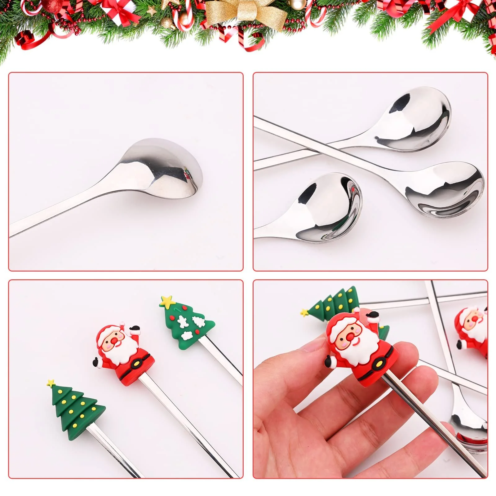 Набір різдвяних ложок з нержавіючої сталі, 6 шт, фото №4