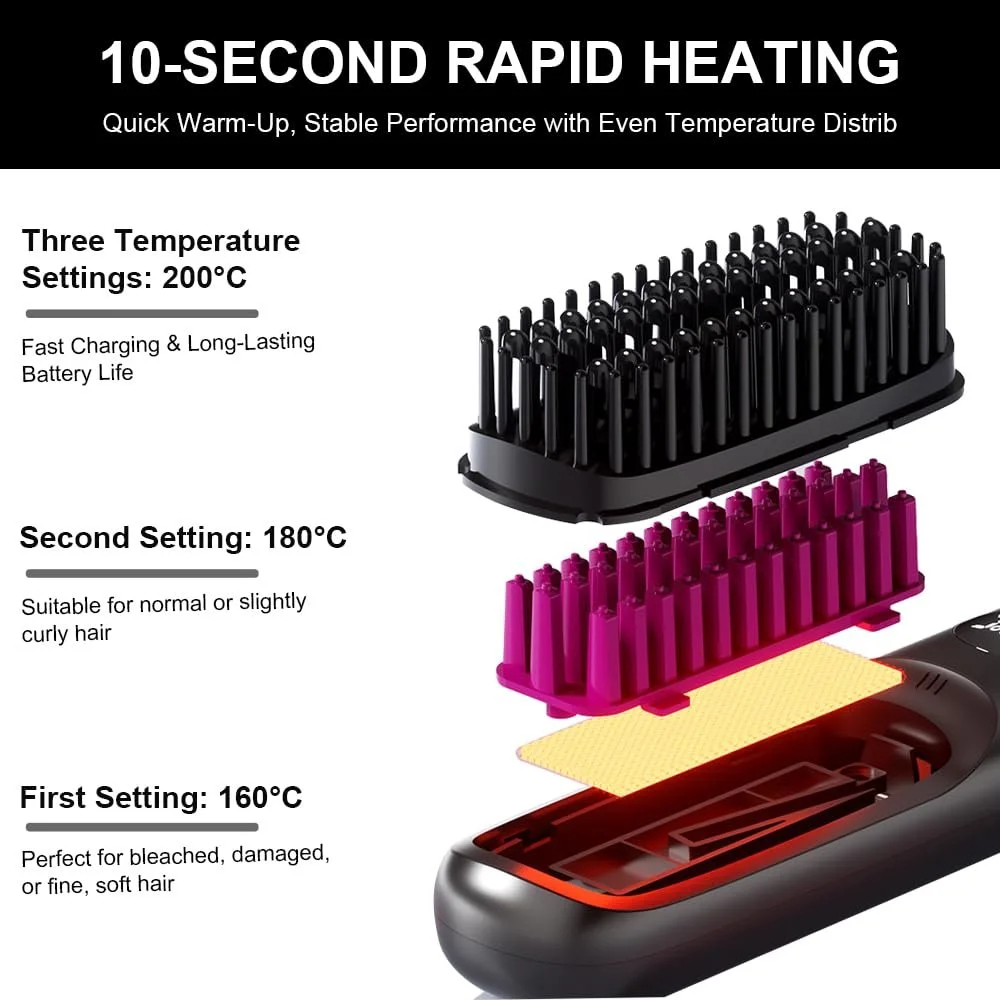 Щітка-випрямляч Wireless LED 160-200°C Rechargeable Type C, фото №4 Щітка-випрямляч Wireless LED 160-200°C Rechargeable Type C, фото №4