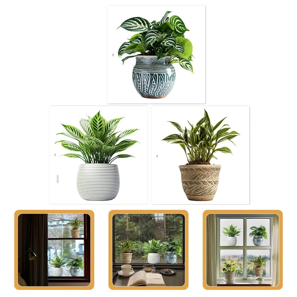 Наклейки на вікна 3 листи Рослини 30 x 30 см Самоклеючі Прозорі, фото №6 Наклейки на вікна 3 листи Рослини 30 x 30 см Самоклеючі Прозорі, фото №6