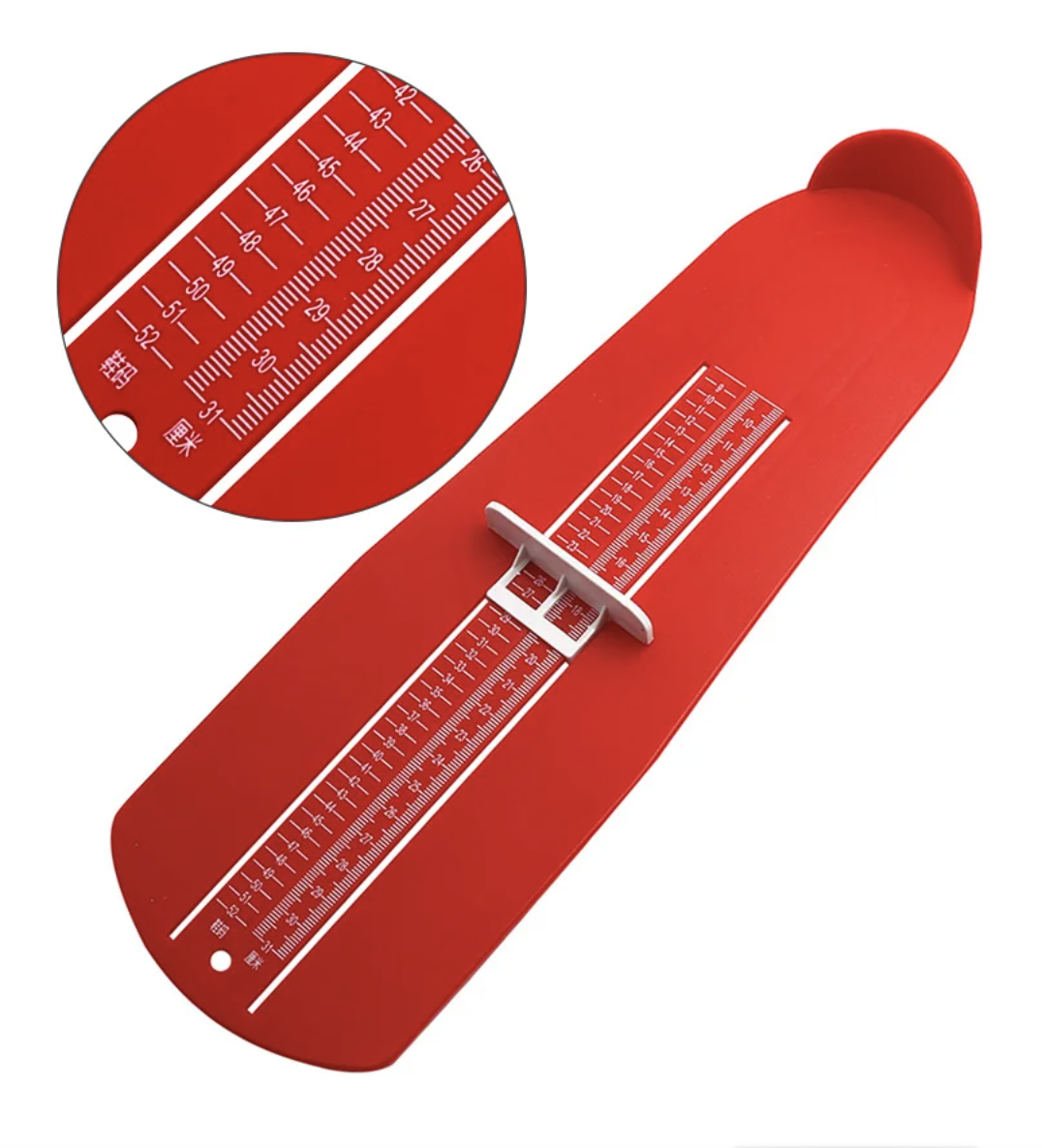 Линейка-стелька для измерения ступней Leluno Измеритель стопомер размера обуви ребенка и взрослых до 31 см Красный, фото №2