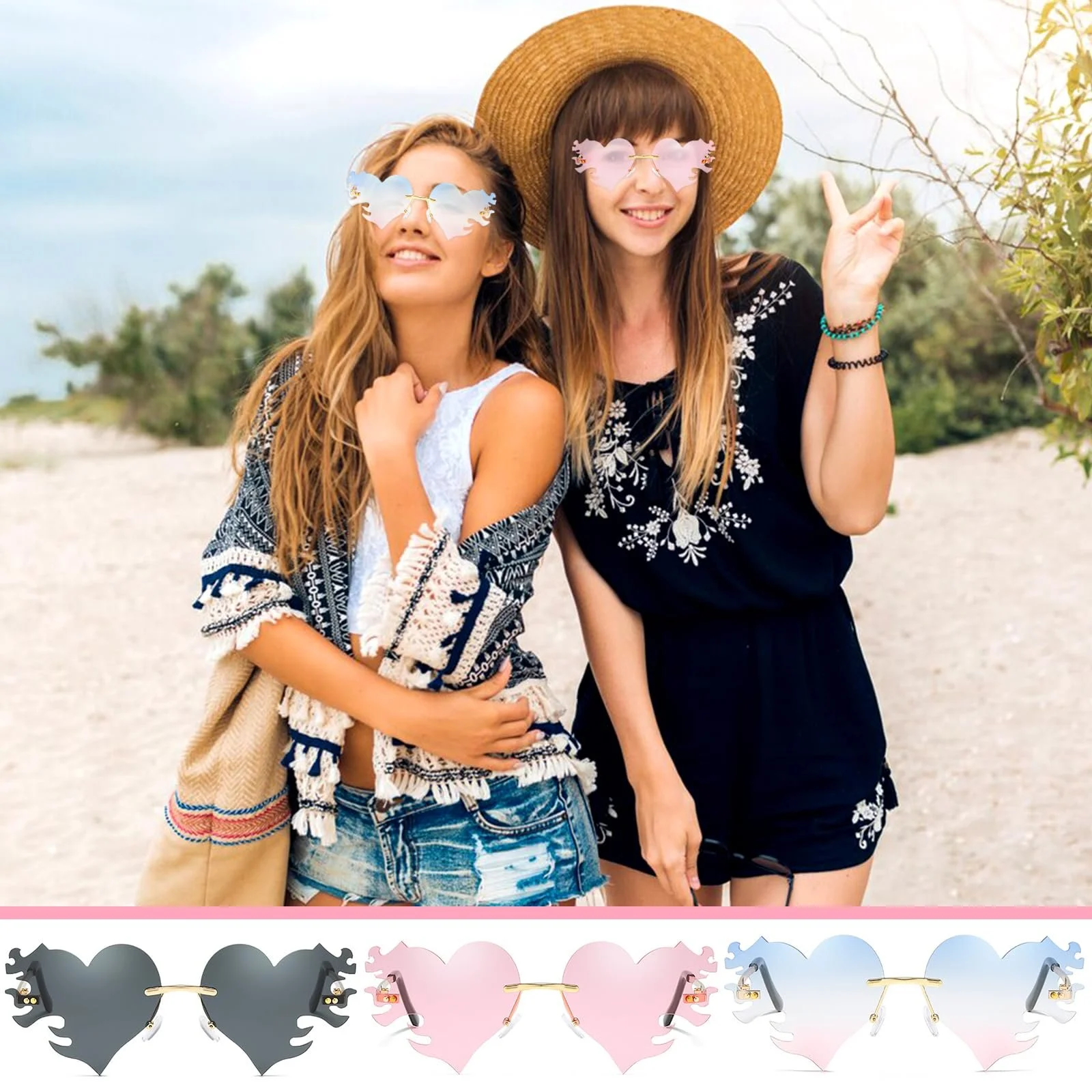 Солнцезащитные очки Сердце Liekadijiae Красный, фото №2