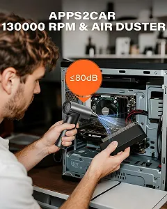 Повітряна повітродувка APPS2Car 130000 RPM 1-10 швидкостей LED-дисплей Type-C Акумуляторна Чорний synthetic.ua - Фото 1