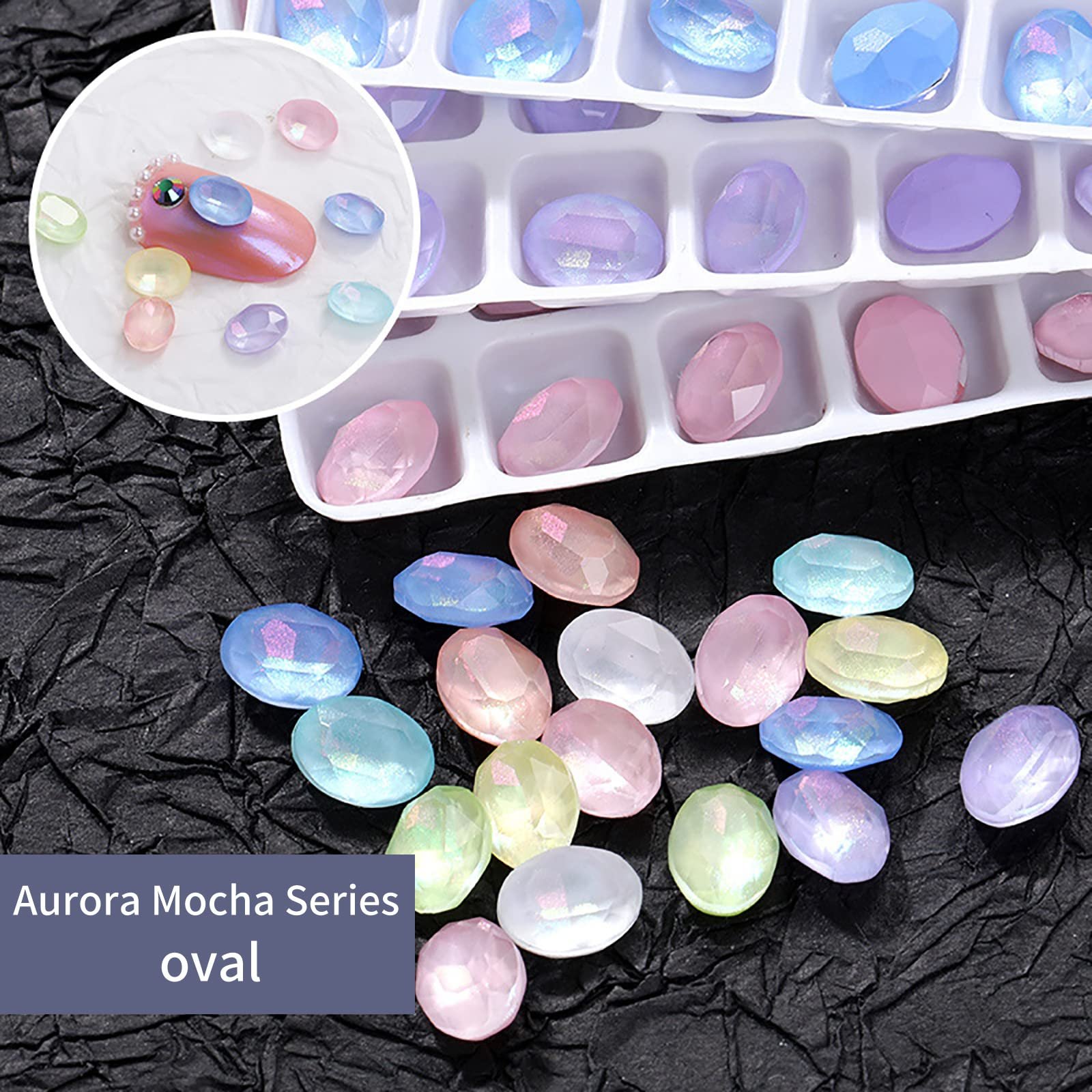 Кришталеві стрази овальні Aurora Mocha для нігтів, скло, 84 шт, фото №5