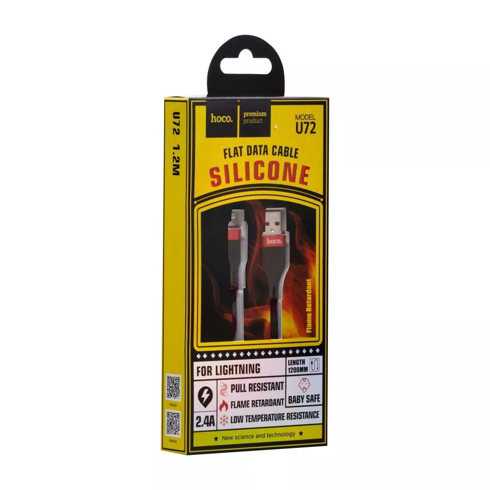 USB кабель Hoco U72 Forest Silicone Lightning прямой 120см черный, фото №1