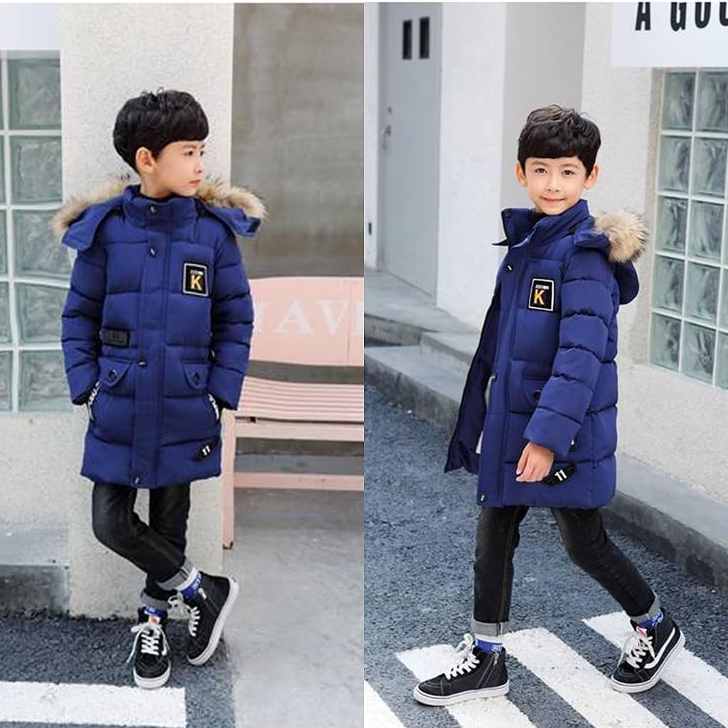 Зимова куртка Linboo для хлопчиків, дитяча зі знімним хутряним капюшоном, товста стьобана, фото №5 Зимова куртка Linboo для хлопчиків, дитяча зі знімним хутряним капюшоном, товста стьобана, фото №5