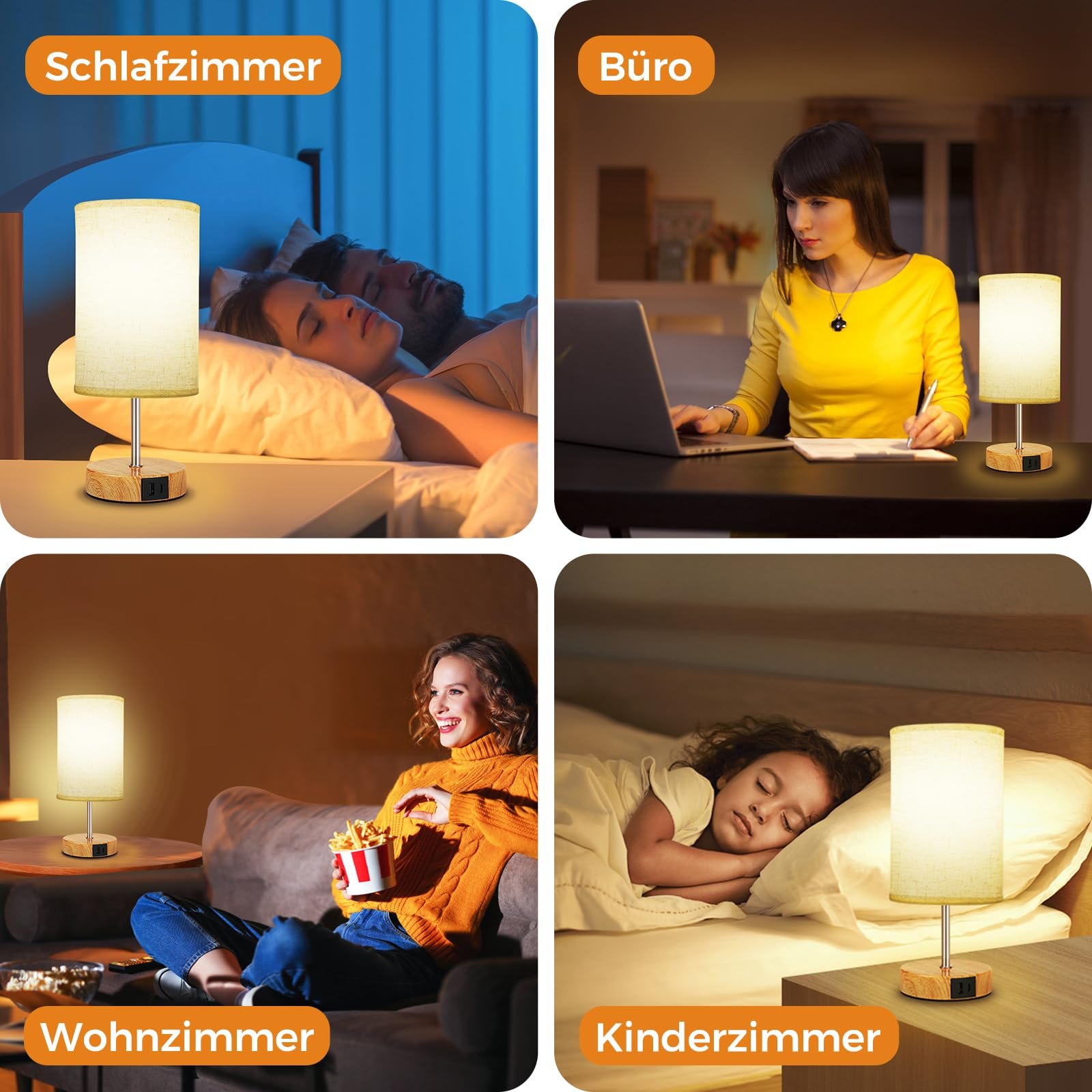 Настільна лампа Suright Bedside Lamp Touch Dimmable USB A+C Wooden Base LED Bulb Linen, фото №7