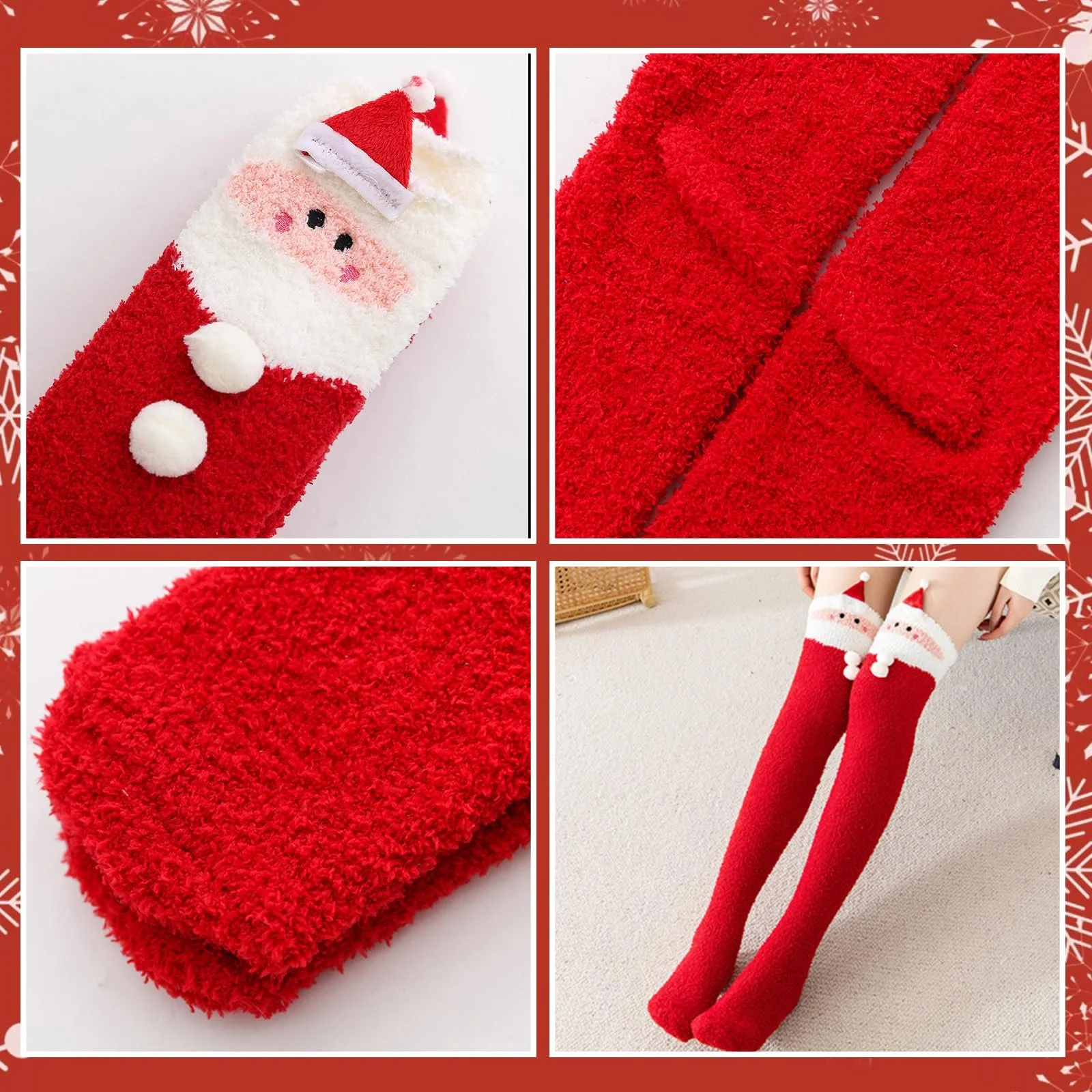 2 пары рождественских чулок выше колена Santa Warmer Winter Knee Socks Women Christmas Knee Socks Christmas Ladies Coral Fleece Long Knee Socks for Women Girls Xmas Winter Gifts, красный / желтый, фото №3