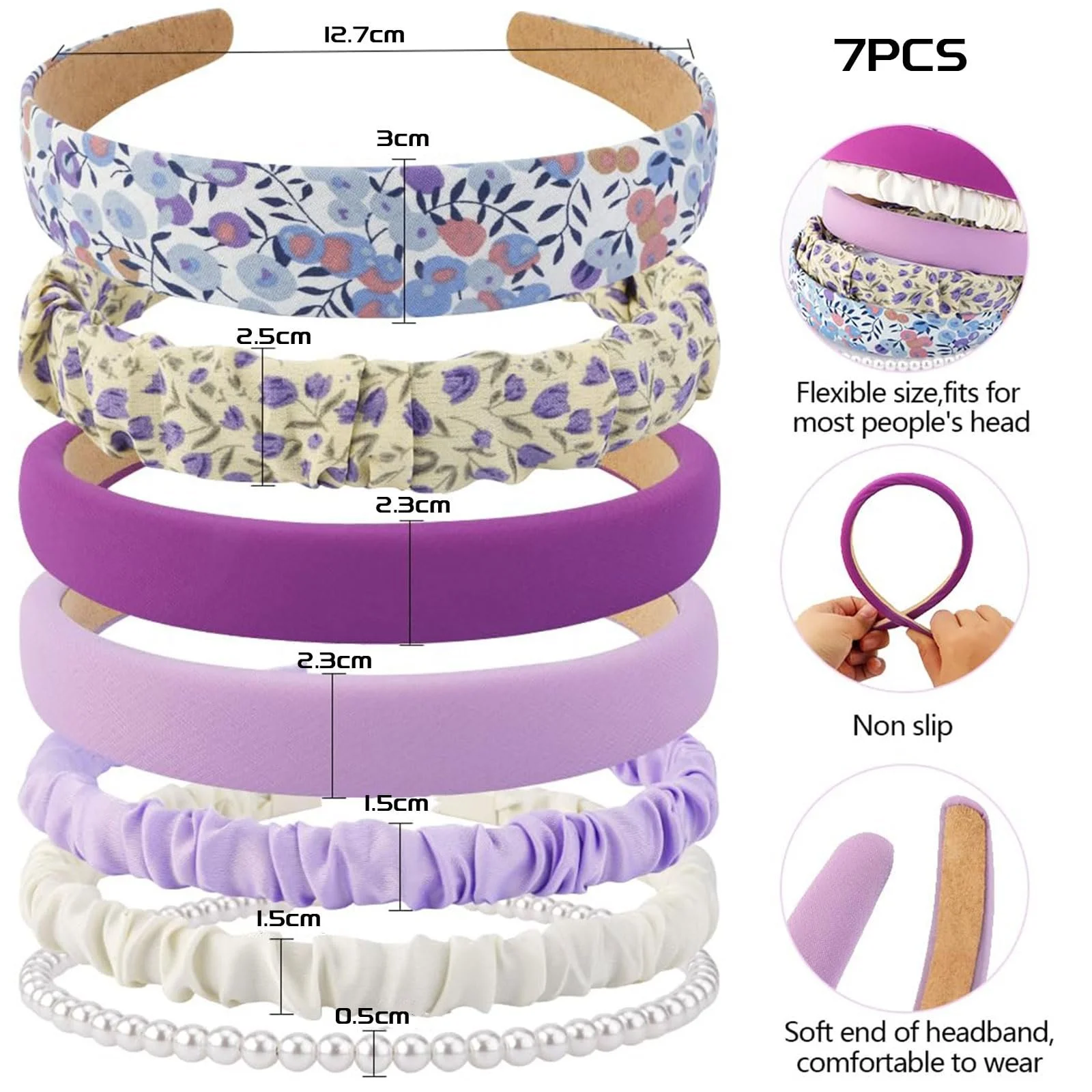 Набір обручів на голову 7 шт., фіолетова серія, фото №2 Набір обручів на голову 7 шт., фіолетова серія, фото №2