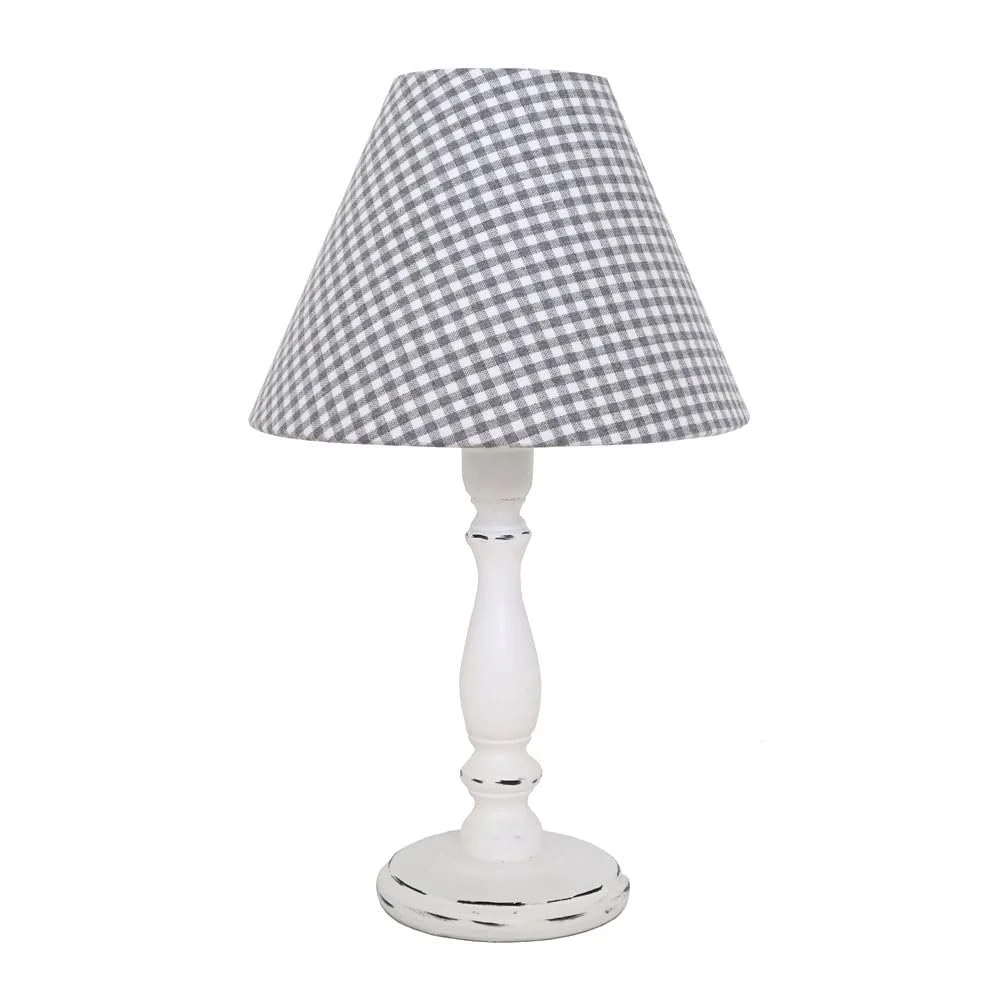 Настільна лампа Little Cottage дерев'яна з клітчастим абажуром E27, біло-сіра, фото №1