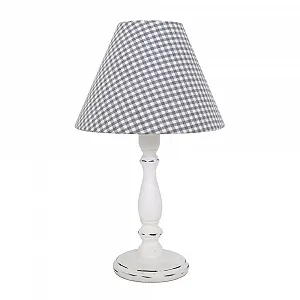Настільна лампа Little Cottage дерев'яна з клітчастим абажуром E27, біло-сіра - Фото 1