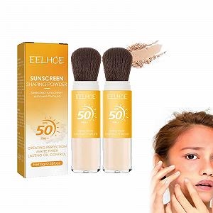 Пудра с защитой от солнца SPF 50++ Минеральная пудра с мягкой кистью для защиты от солнца, Легкая матирующая полупрозрачная пудра для лица для всех типов кожи (2 шт.) - Фото 1