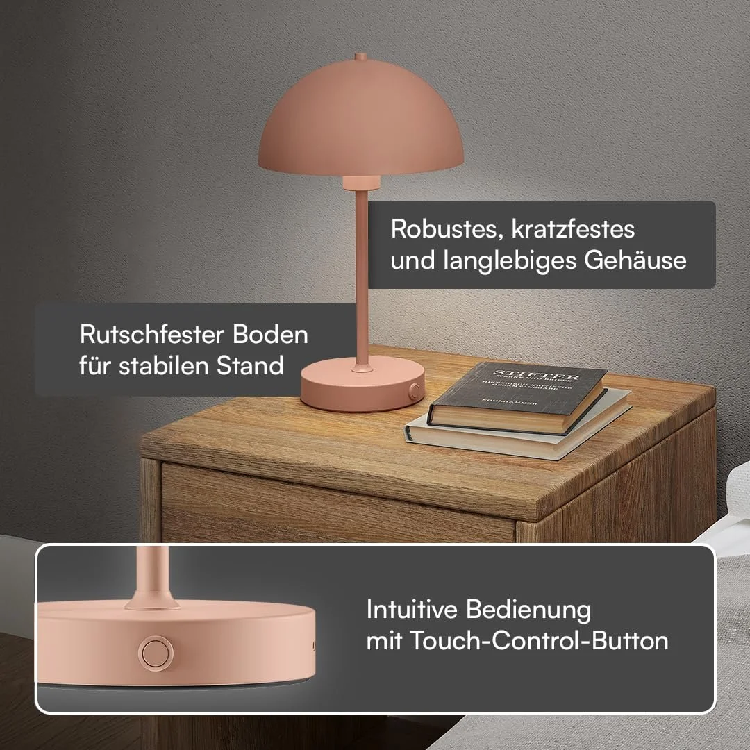 Настольная лампа skølm Aeriala LED аккумуляторная сенсорная в форме гриба металлическая терракотовая, фото №3