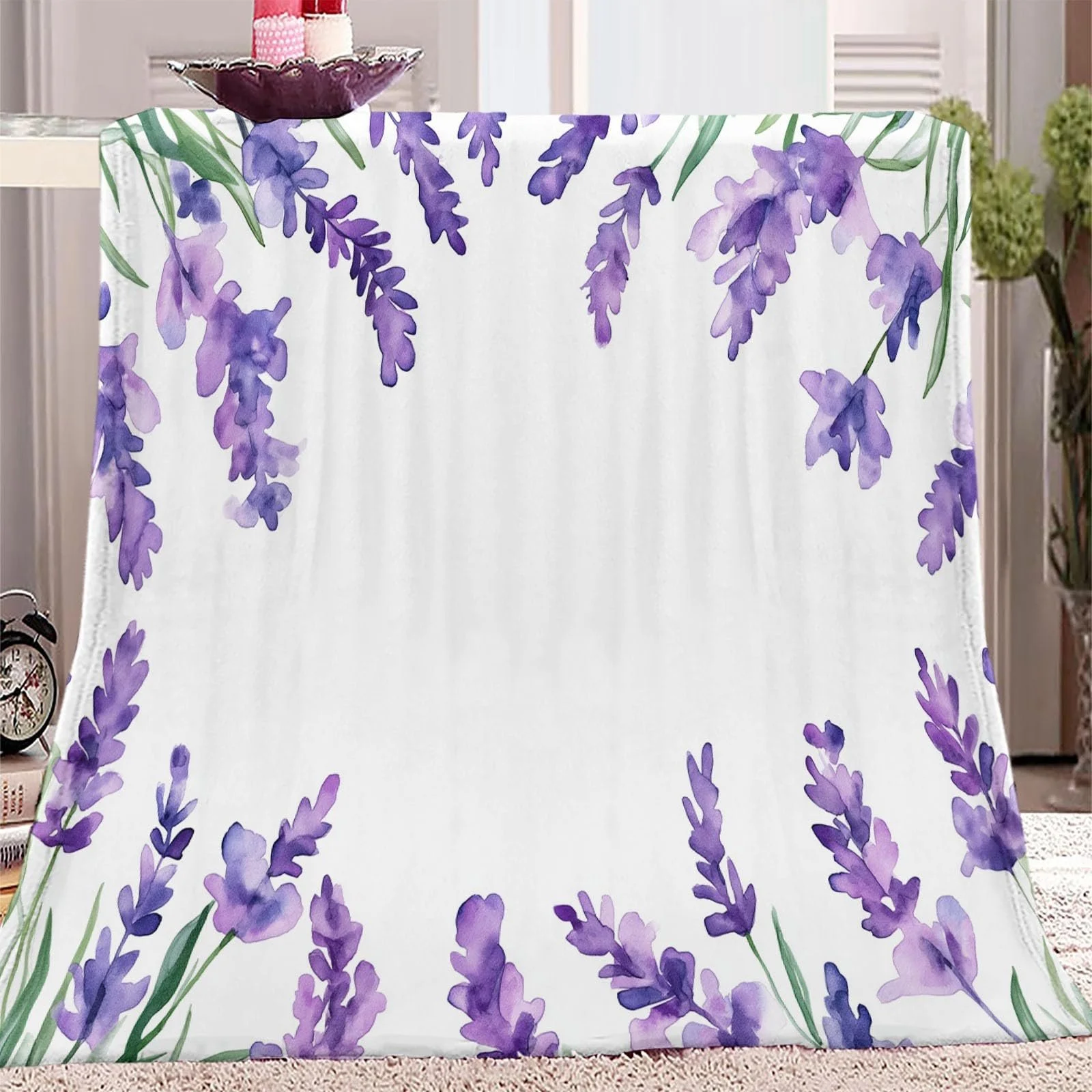 Плед фланелевый Premium, Акварельный лавандовый край, Фиолетовый, 200 x 200 см, фото №1