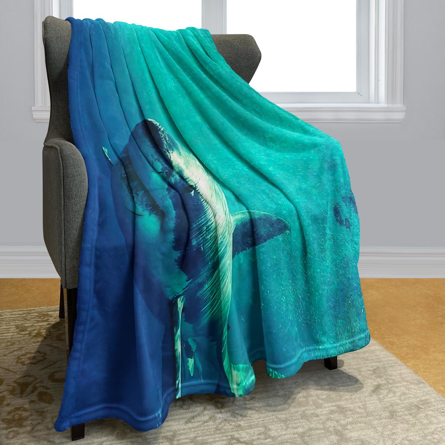 Одеяло YISUMEI Мягкое фланелевое одеяло из мягкого флиса 150 x 200 см Белая акула, фото №2