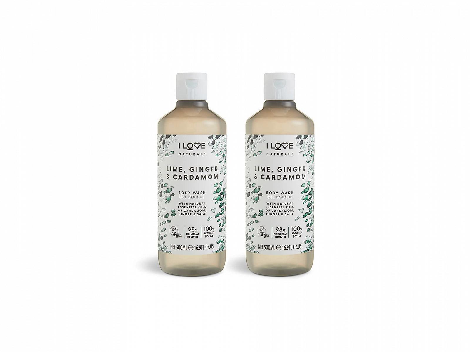 Гель для душу I Love Naturals Lime, Ginger & Cardamon з натуральними оліями кардамону, імбиру та шавлії, 2 x 500 мл, фото №1