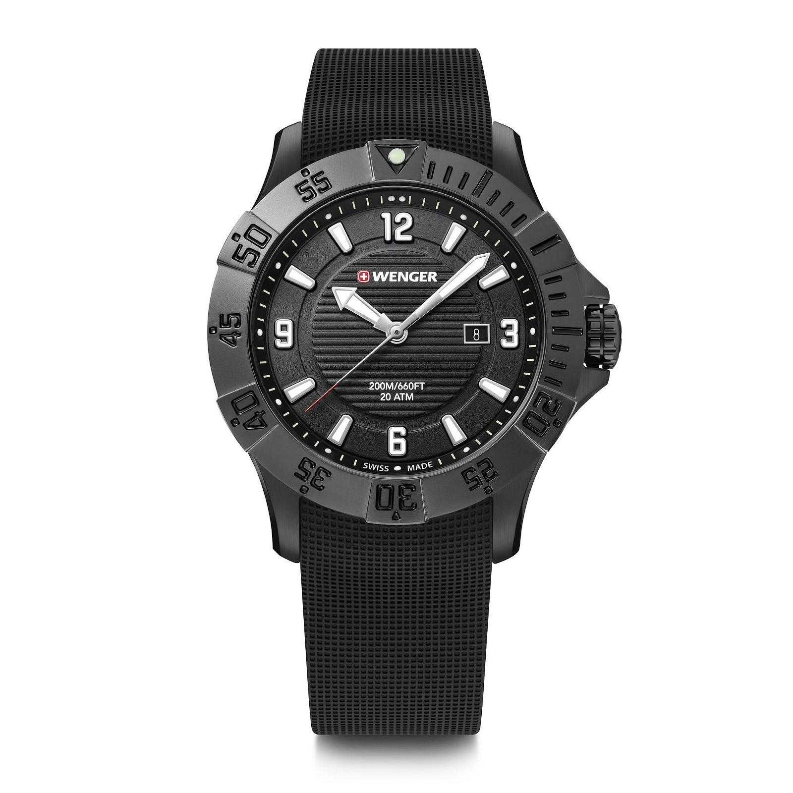 Часы WENGER Seaforce 01.0641.134 Мужские Диаметр 43 мм Swiss Made Аналоговые Кварцевые Водонепроницаемые до 200 м Силиконовый Ремешок Черные, фото №1