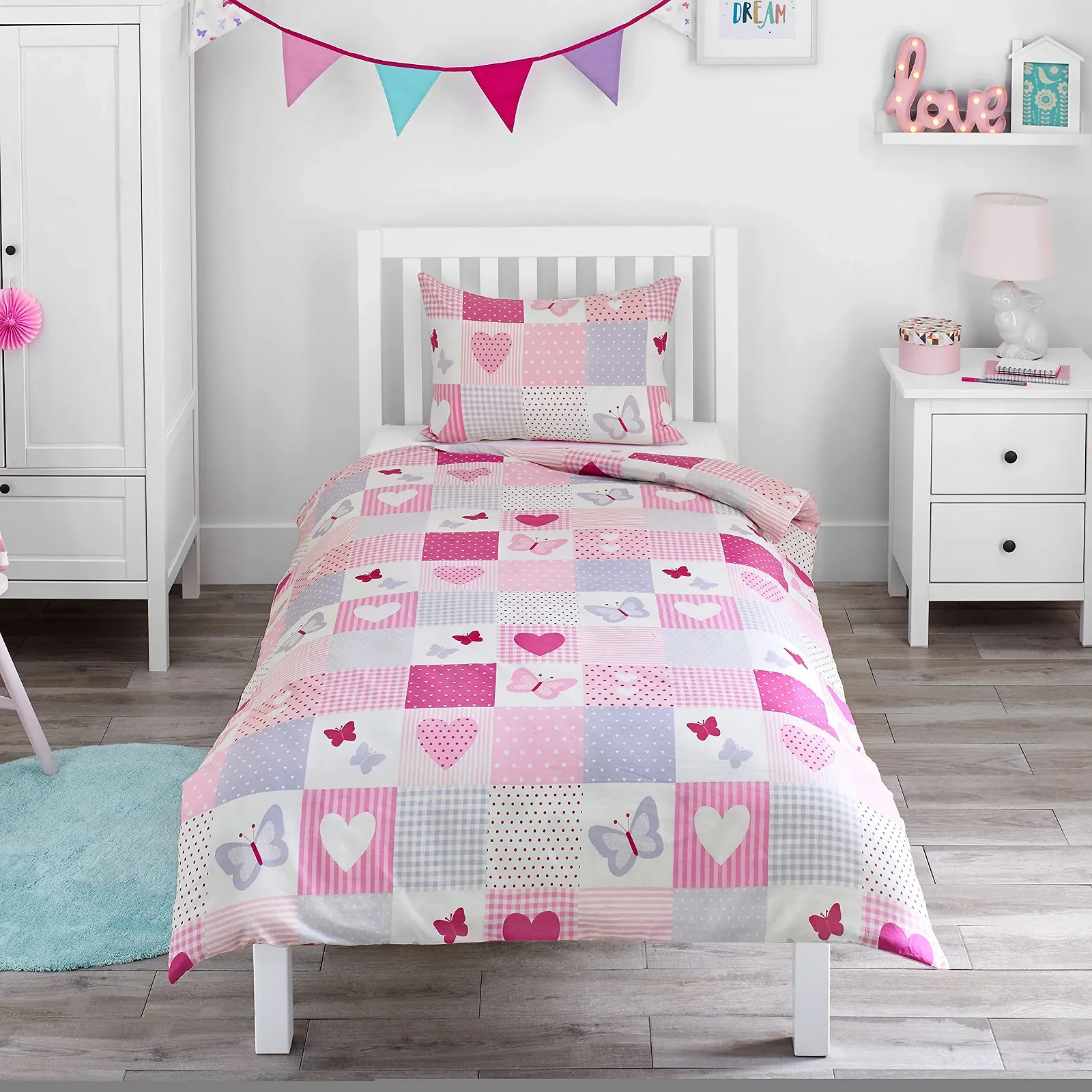 Комплект дитячої постільної білизни Bloomsbury Mill Hearts & Butterflies Patchwork, фото №1