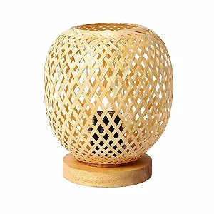 Настільна лампа perfk Rattan Плетена з дерев'яною основою в японському стилі - Фото 1