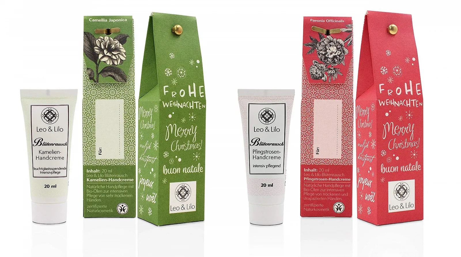Набір з 6 вітальних міні-кремів для рук до Різдва Leo and Lilo: 3 x крем для рук Півонія 20 мл і 3 x крем для рук Камелія 20 мл, фото №5