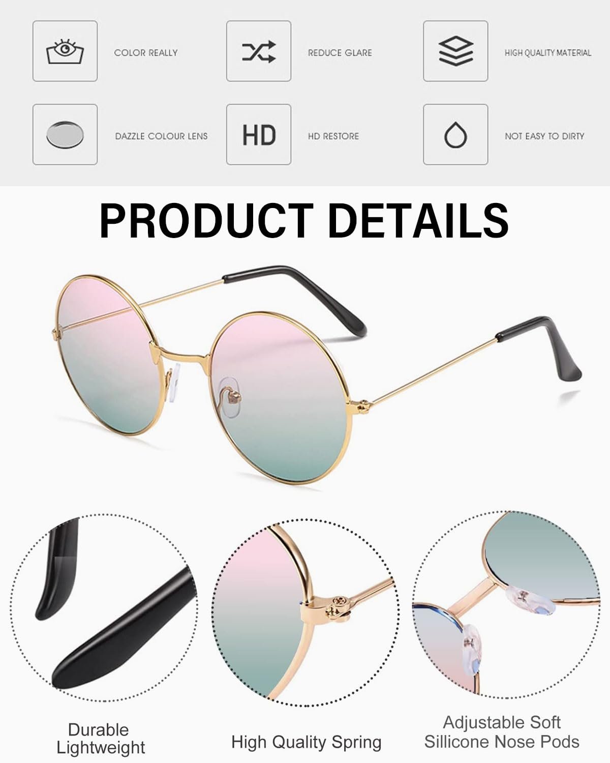 Сонцезахисні окуляри Круглі KGDUYC Ретро 60-х, 3 шт., фото №3