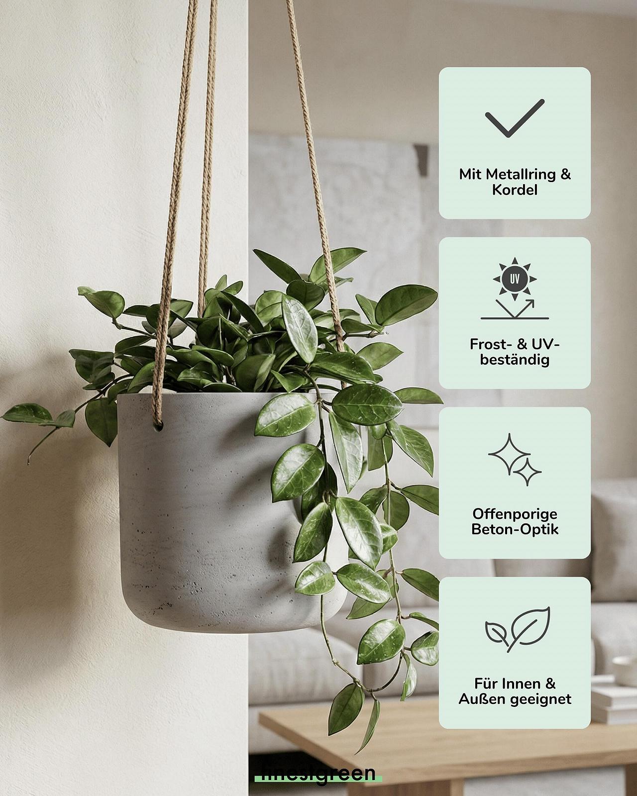 Підвісний горщик для квітів Charlie Під бетон 15 см Сірий, фото №2 Підвісний горщик для квітів Charlie Під бетон 15 см Сірий, фото №2