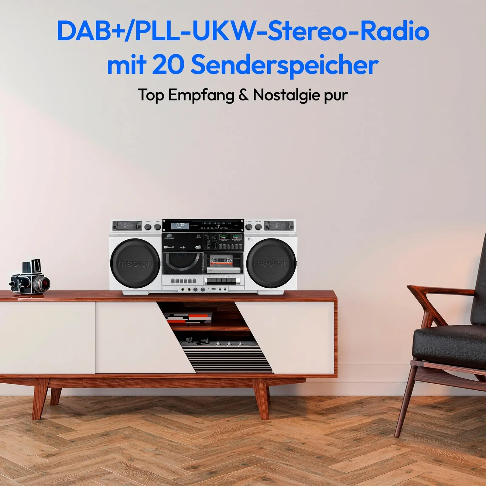 Ретро магнитола MEDION P66538 с CD-плеером, USB, SD, CD, кассеты MC, DAB+ радио, телескопическая антенна, Bluetooth, кассетная дека, функция записи, питание от батарей, фото №3