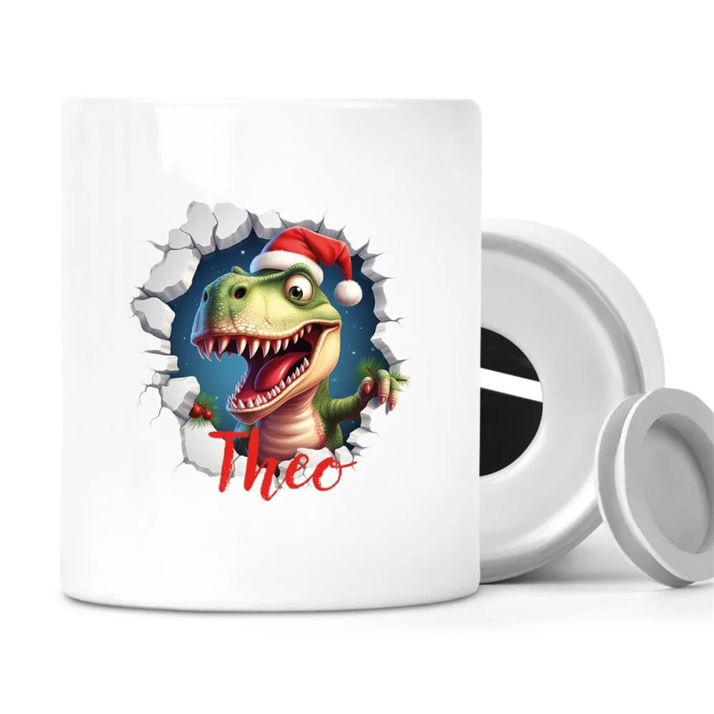 Скарбничка керамічна Різдвяний Динозавр 1 Персоналізована, фото №1