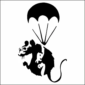 Наклейка на стіну вінілова Mouse Hole SMALL BANKSY RAT PARATROOPER 10 см x 10 см - Фото 1