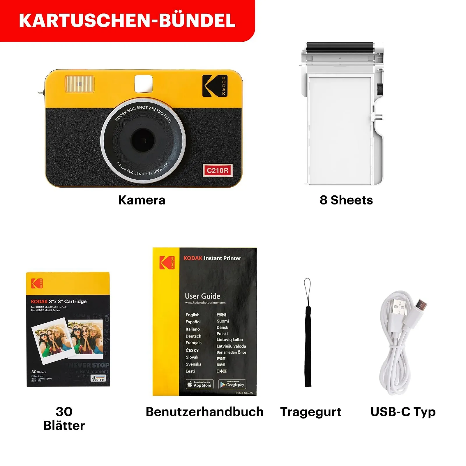 Портативная фотокамера мгновенной печати и фотопринтер Kodak Mini Shot 2 Retro 4Pass 54 x 86 мм Bluetooth 68 листов Желтый, фото №7